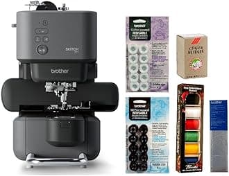 PP1 Skitch Single-Needle Embroidery Machine and 6-Piece Thread Set, 20 Bobbins, 100-Piece 75/11 Embroidery Needles, Stabilizer Roll
