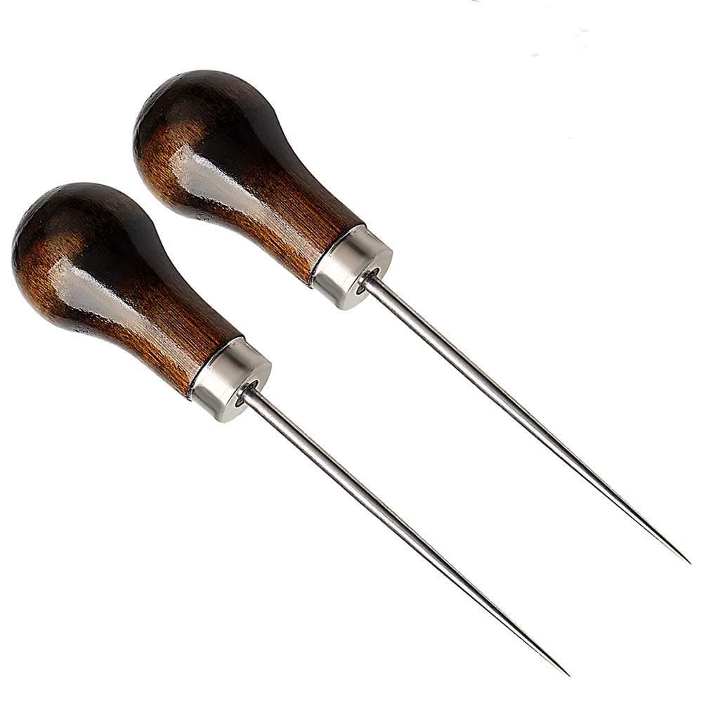 nuoshen 2 Pack Gourd Shape Tailors Awl Wood Handle Scratch Sewing Tool for Leather