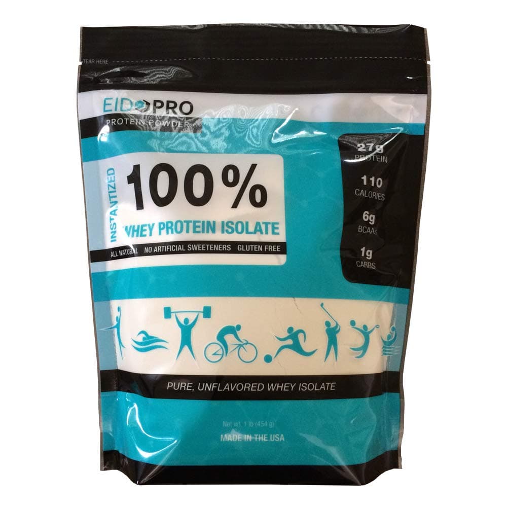 EIDOPRO Unflavored Protein Powder, 100% Pure Whey *Isolate* (Superior to Concentrate), Unsweetened, Low Carb, 27g Protein Per Serving - 1 lb Bag