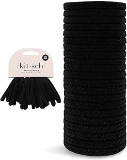 Kitsch Black Hair Ties 20pcs No Damage - Hair Bands for women - Strong Stretchy Hairbands & Hair Bobbles - Soft Nylon Hair Elastics, Snag-Free Rubber Bands for Updos & Braids