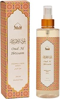 Oud Al Ibtisam Attar Al Faraash by Dukhni | 250ml Non Alcoholic Spray | Arabic Natural Mist | Air Freshener, Room Mist, Fabric & Linen Spray | Perfect for Prayer mats, beds, sofas, curtains