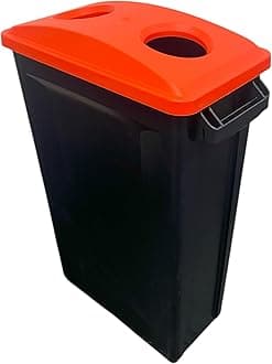 Chabrias Ltd 87 Litre Slim Bin Recycling Container, Space Saving Design, Rectangular for Home, Office, Kitchen – Commercial Product Vented Slim Waste Receptacle Bin (1, Black & 2 Hole Red Lid)