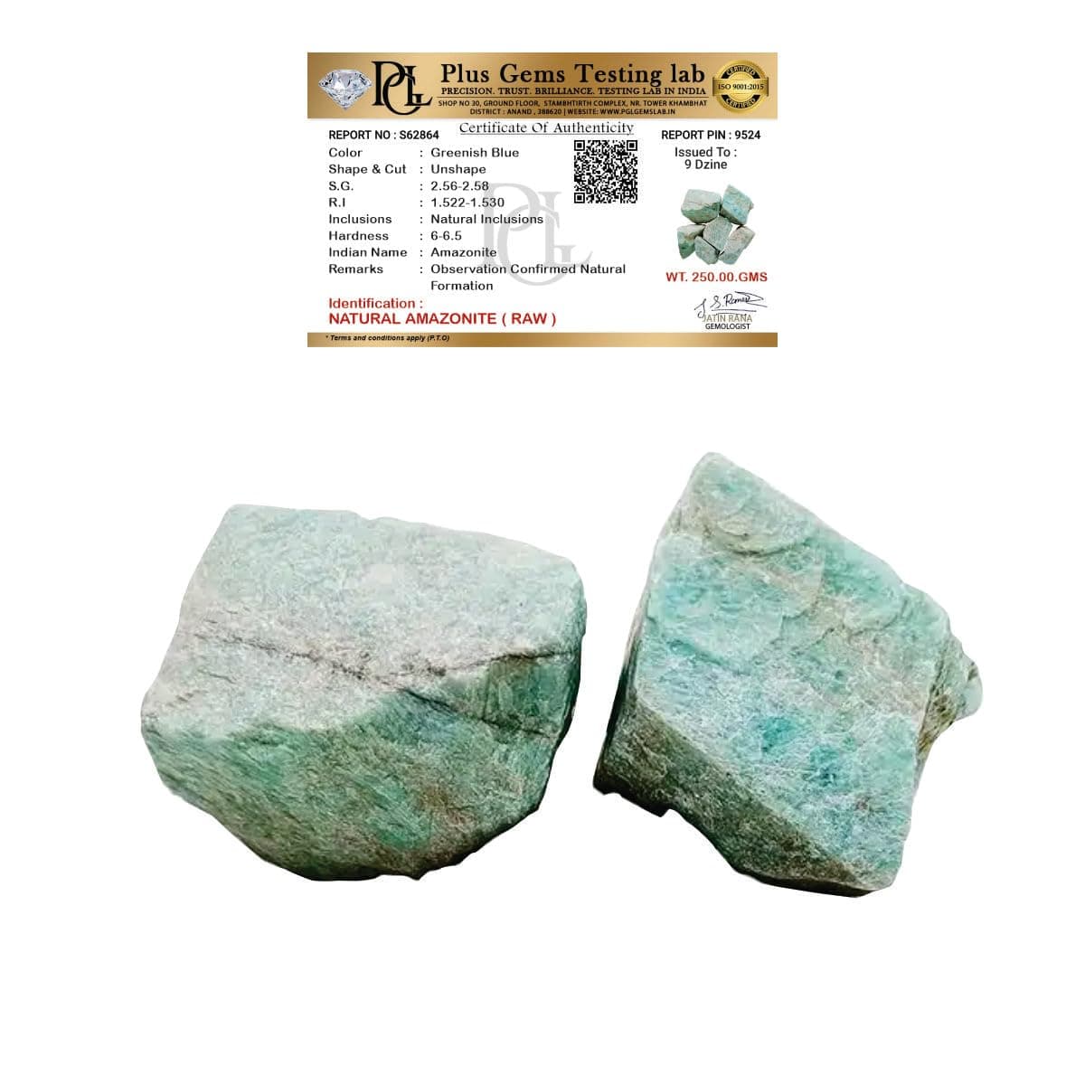 Certified Natural Amazonite Raw Stones 3–4 PCS | Unshaped Amazonite Crystal 250 gm with Authenticity Certificate | Home Decor, Meditation, Reiki & Crystal Collectors