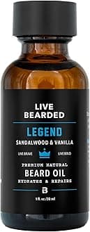 Live Bearded Beard Oil, 1 fl oz - Premium All-Natural Jojoba - Made in the USA - Hair and Skin Care for Men with Dry, Flaky Patches | Legend Scent - Sandalwood, Vanilla
