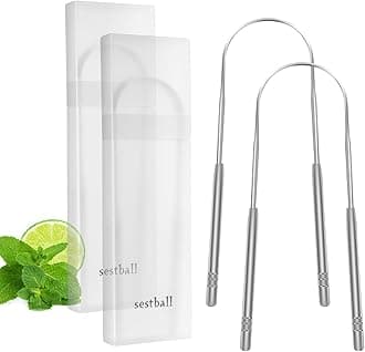 Tongue Scraper (2 Pack with Travel Case), Tongue Cleaner for Reduce Bad Breath, Stainless Steel Tongue Scrapers for Adults & Kids, 100% Metal Tongue Scrubber Set for Oral Care