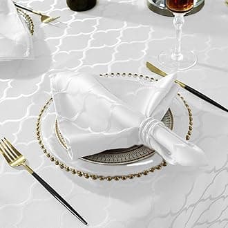 SASTYBALE Jacquard Cloth Napkins 20 x 20 Inch Flower Pattern 4 Pieces Solid Washable Comfortable for Restaurant Family Dinners Weddings Parties and Banquets(Square, 20 inch x 20 inch,White)