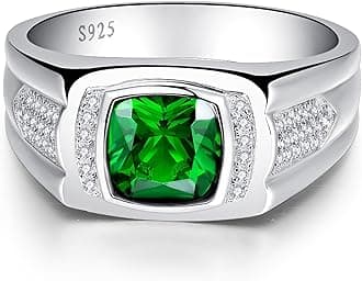 Yaresul 8 * 8mm 2.85CT 925 Sterling Silver Mens Gemstone Ring Princess Cut Created Black Onyx|Sapphire|Emerald|Ruby Mens Wedding Band Engagement Ring Pave CZ W/AAA Size 6-13