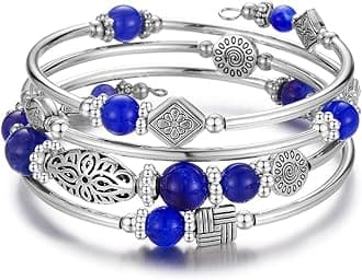 BULINLIN レイヤードラップバングル ターコイズブレスレット ビーズブレスレット 天然瑪瑙石 女性へのギフトに, 11 inch, 金属, アゲート