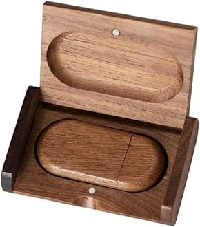 64GB USB3.0 Oval Wood Flash Drive Box, FEWINA Wooden USB Drive 64G USB 3.0 Super-Speed Thumb Drive Jump Drive Ideal Gift for Birthday/Anniversary/Wedding/Photographer(Walnut)