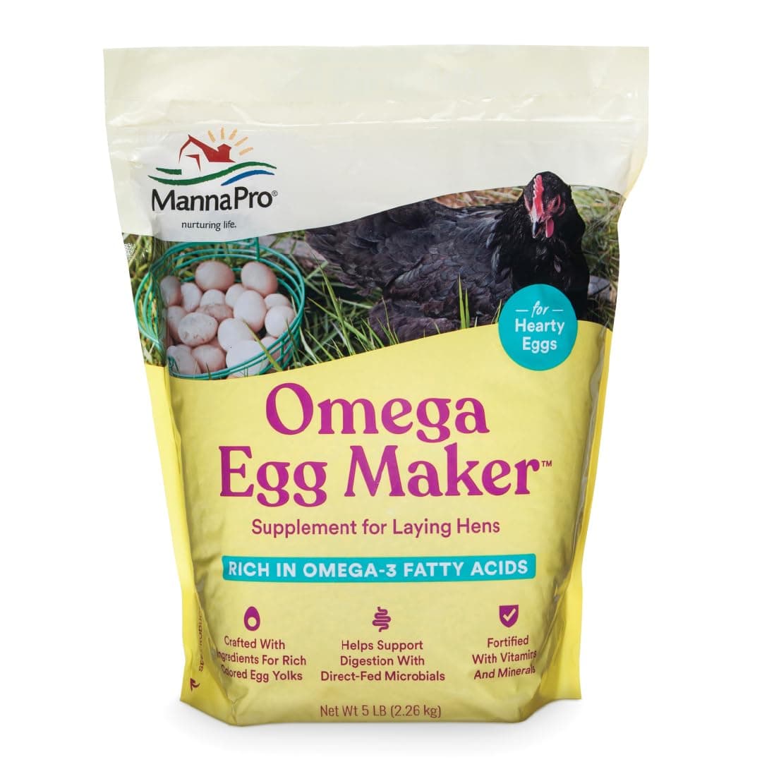 Manna Pro Omega Egg Maker, Chicken Feed Supplement for Laying Hens, Poultry Food with Omega-3 Fatty Acids, Digestion Support with Fortified Vitamins & Minerals, 5 lbs
