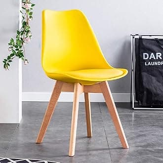 TUKAILAi 1PCS Yellow Retro Style Dining Chairs with Solid Wood Legs and Padded Seat Lounge Chairs Kitchen Chairs Living Room Chairs