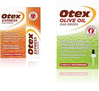 Otex Express Ear Drops, 10ml & Olive Oil Ear Drops, 10ml. for The Effective Removal of Excessive, Hardened Ear Wax.