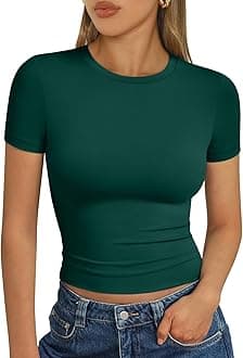 Trendy Queen Womens Short Sleeve T Shirts - Buttery Soft Summer Crop Tops Slim Fit Y2k Basic Tees for Workout