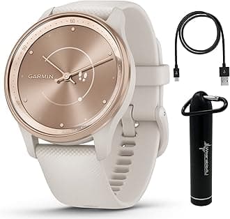 Wearable4U Garmin vivomove Trend 40 mm Smartwatch, Peach Gold Stainless Steel Bezel - 2023 Unisex Stylish Analog Fitness Hybrid Watch with Smart Notifications, Touchscreen E-Bank Bundle
