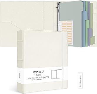 Ospelelf Vintage Hardcover 3 Ring 2 inch Leather Binder, Professional Binders Organizer Suitable for Letter Size Documents, Binder Dividers with Tabs, Beige