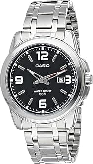CasioMen Fabric Enticer Gents Analog Black Dial Watch-Mtp-1314D-1Avdf, Band Color-Silver