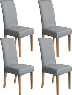 Amazon Basics Stretch Dining Chair Covers, Set of 4, Light Grey, Solid
