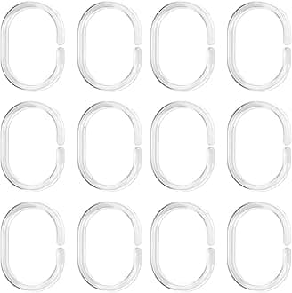 Plastic Shower Curtain Hooks C Shape Shower Curtain Rings for Bathroom Shower Rod Window Curtains Hanger (Clear, 12pack)