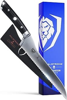 DALSTRONGSerrated Offset Bread Knife - 8 inch - Gladiator Series Elite - Deli Knife - Forged German High-Carbon Steel - Bread Slicer - Slicing Knife - G10 Handle - Sheath - NSF Certified
