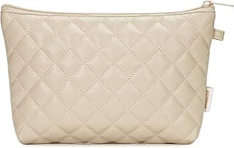 Makeup Bag for Purse Zipper Cosmetic Bag for Women Pouch Travel Eco Vegan Leather Make Up Organizer for Toiletry Bag Water Resistant Gift Idea, Beige