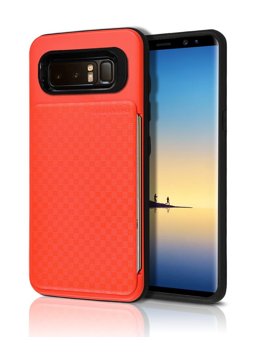 Note 8 Push Hidden Wallet Case [Card Slot] [Heavy Duty] [Slim Fit] [Textured Grip] Dual Layer Hybrid Tough Shield Drop Protection Back Bumper Hard Holder Cover Samsung Galaxy Note8 (Red)