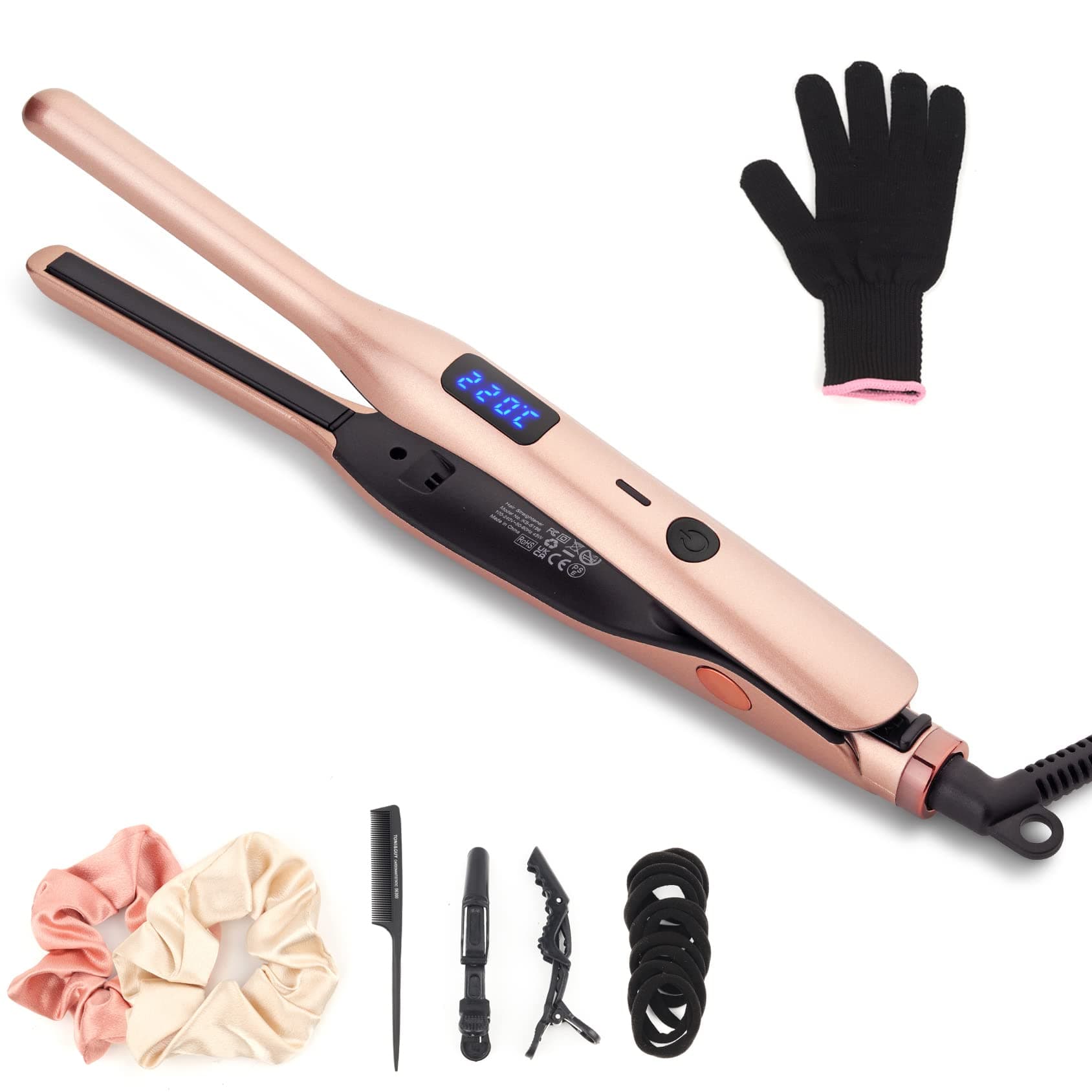 3/10 Inch Pencil Flat Iron, Small Flat Irons for Short Hair, Beard and Pixie Cut, Mini Hair Straightener Small Ceramic with Adjustable Temperature, Include Glove