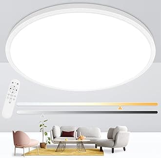 24 Inch Led Flush Mount Ceiling Light Fixture, Ultra Thin, Dimmable with Remote Control, 56W, 5600 Lumen, Modern, Round, White, for Kitchen, Dining Room, Bedroom, Living Room, Home Office