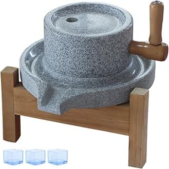 Manual Grain Wheat Flour Paste Stone Mill Grinder, Original Tofu Soymilk Sesame Beans Granite Stone Mill, Natural Rustic Style Hand Crank Food Mill Grinder (L (15.7 Inches / 40 cm))