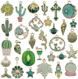 Street27® 1 Set 31pcs DIY Mixed Assorted Gold Plated Enamel Charm Unicorn Flower Dress Fish Shell Moon Star Animals Pendant DIY for Necklace Bracelet Jewelry Making and Crafting Charms, Alloy, No