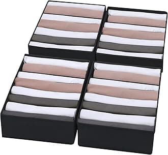 4 Packs T-shirt Drawer Organizers for Clothing,8 Grids Compartment Wardrobe Storage Box, Washable Clothes Organizer for Folded Clothes, Legging, Silk Scarve-Black