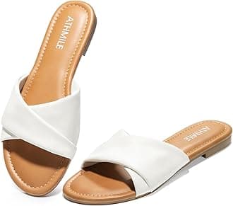 ATHMILE Sandals for Women 2026 Dressy Summer Flat Comfortable Fashion Beach Cute Ladies Slides Leather Casual Dress Women's Sandals Size 6-11