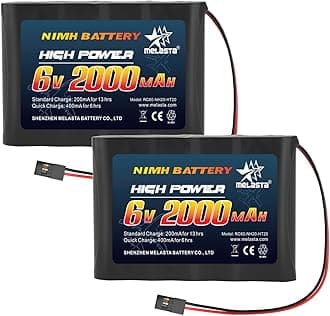 melasta RC Receiver Battery 6V 2000mAh Rechargeable NiMH Receiver RX Batteries Pack Compatible with Futaba RC Airplane Servo Controller Hitec Connectors for RC Airplanes/RC Aircrafts (2-Pack)