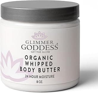 GLIMMER GODDESS Organic Whipped Body Butter for Women - Moisturizer Cream with Shea & Cocoa Butter, Almonds & Coconut Oil - Strawberries & Cream, 8oz