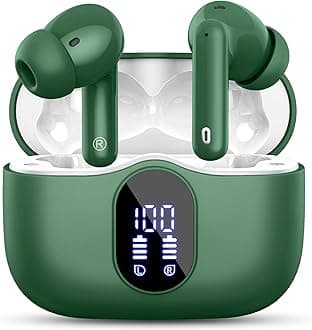 Wireless Earbuds, Bluetooth 5.4 Headphones In Ear with 4 ENC Noise Cancelling Mic, 2026 Bluetooth Earphones Mini HI-FI Stereo Sound, LED Display Wireless Headphones 36H Playtime IP7 Waterproof, Green