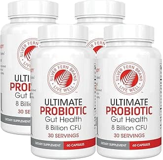Silver Fern Brand Ultimate Probiotic 4-Pack – Probiotics for Women & Men – 8 Billion CFU Spore-Forming Gut Health Supplement – DNA Verified, Probiotic, Shelf-Stable, High Survivability – 240 Capsules