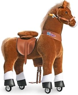 PonyCycle Large Horse Ride on Pony for Kids Riding Horse Rocking Horse (with Brake/42.5" Height/Size 5 for Age 7-12) Ride-on Animals Plush Pony Toys No Electricity Brown Ux524