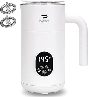 Milk Frother, Electric Milk Frother and Steamer 4 in 1 Automatic Coffee Steamer Frother, 11.8OZ / 350ML Warm and Cold Foam Frother For Coffee,Latte, Cappuccino, Macchiato, Hot Chocolate, White, Large