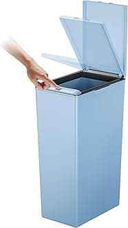 Morandi 40L Kitchen Recycling Bin with Touch Top Lid, Slim Plastic Trash Can with Recycling Stickers and Easy Clean Surface, Compact Design for Home or Office