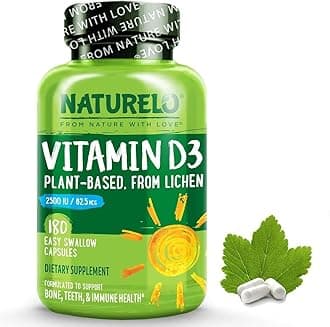 Vitamin D3 (62.5mcg / 2500 IU) - from Lichen - Plant-Based & Sustainable - Bio-Active Colecalciferol - Bone and Immune Health - 180 Small Vegan Capsules | 6 Month Supply