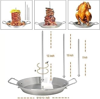Gyro Pan with Skewer, Gyro Cooking Plate, Vertical Gyro Pan Skewer, Vertical Skewer Pan for Oven, Gyro Meat Pan Vertical Skewer, Stainless Steel Vertical Skewer Pan, Shawarma Skewer Stand (A,13in)