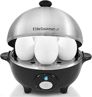 Elite Gourmet EGC-508 Rapid Egg Cooker, 7 Easy-To-Peel, Hard, Medium, Soft Boiled Eggs, Poacher, Omelet Maker, Auto Shut-Off, Alarm, 16-Recipe Booklet, Stainless Steel