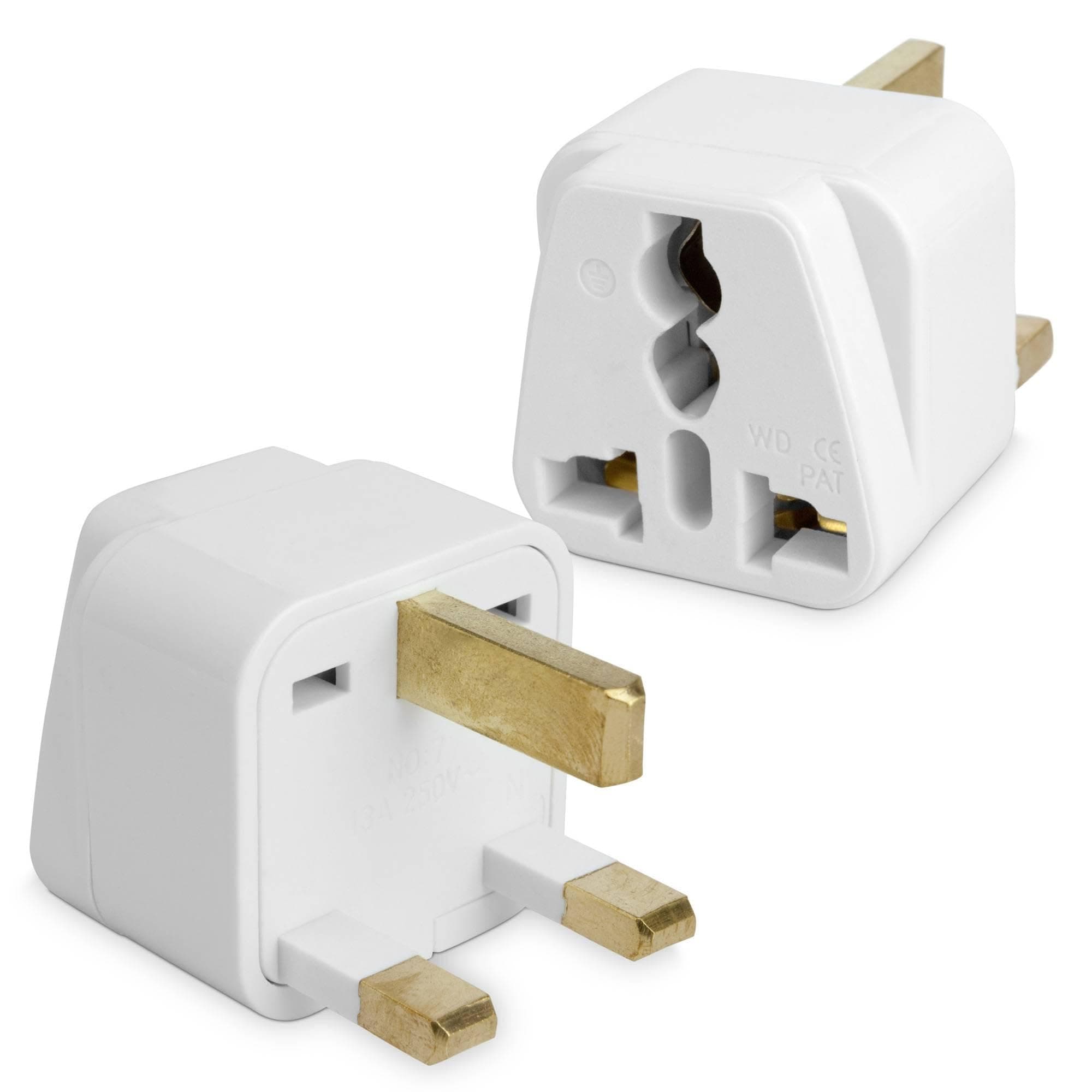Universal to UK Outlet Plug Adapter, Type G Socket Coverter - White, Plug Adapter for Smartphones and Tablets