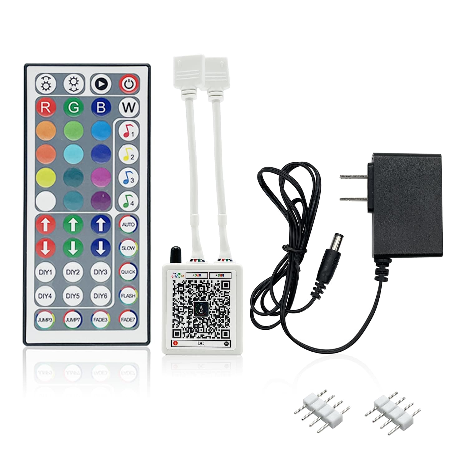 44 Key RGB LED Strip Lights IR Remote Control, Remote Receiver for RGB LED Light Strip, 24V Power Adapter for LED Lights