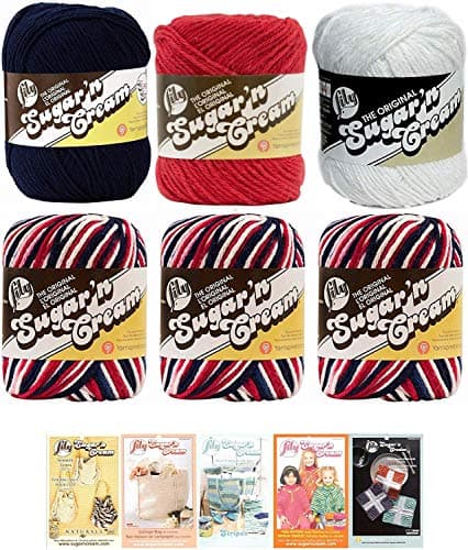 LilySugar n' Cream Variety Assortment 6 Pack Bundle Red White and Blue Patriotic Colors 100% Cotton Medium 4 Worsted with 5 Patterns (Multi 3)