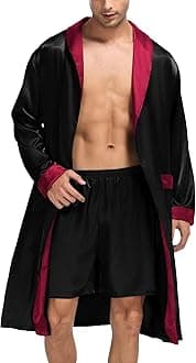 Men's Satin Robe with Shorts Set Silky Kimono Bathrobe Lightweight Soft Sleepwear