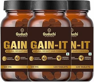 GAIN-IT Tablets for Fast Weight & Muscle Gain and Bone Strength | For Under weight men and women | Buy 3 and Pay for 2 | 500mg Tablets - 120 Tabs * 3 Bottles