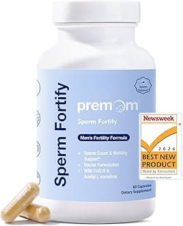 Premom Sperm Fortify – Male Fertility Supplements for Men with KSM-66® Vegan Ashwagandha, CoQ10 as Ubiquinol, Zinc, Selenium&Acetyl-L-carnitine | Supports Sperm Health, Motility & Count