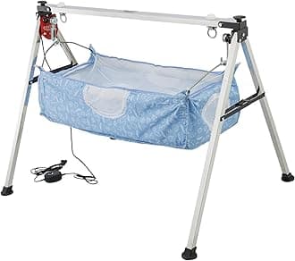 TINYTYKE Automatic Cradle for Baby - Electric Swing Cradle w/Adjustable Speed - Semi-Foldable Square Pipe Frame with Blue Square Hammock - Palna/Jhula/Thothil for Baby Boy & Girl of 0 to 3 Years