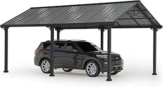 Sunjoy Carport 12' x 20' Outdoor Gazebo Heavy Duty Garage Car Shelter Powder Coated Steel Roof and Frame AutoCove, Gray and Dark Grey