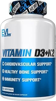 Nutrition Vitamin D3 K2 Supplement - 5000IU Vitamin D with 90mcg VIT K as MK7 per Serving for Heart Bone and Immune System Support - High Absorption Gluten Free Veggie Capsules (60 Servings)